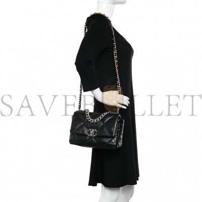 CHANEL MASTER LAMBSKIN QUILTED MEDIUM CHANEL 19 FLAP BLACK AS1160 (26*16*9cm)